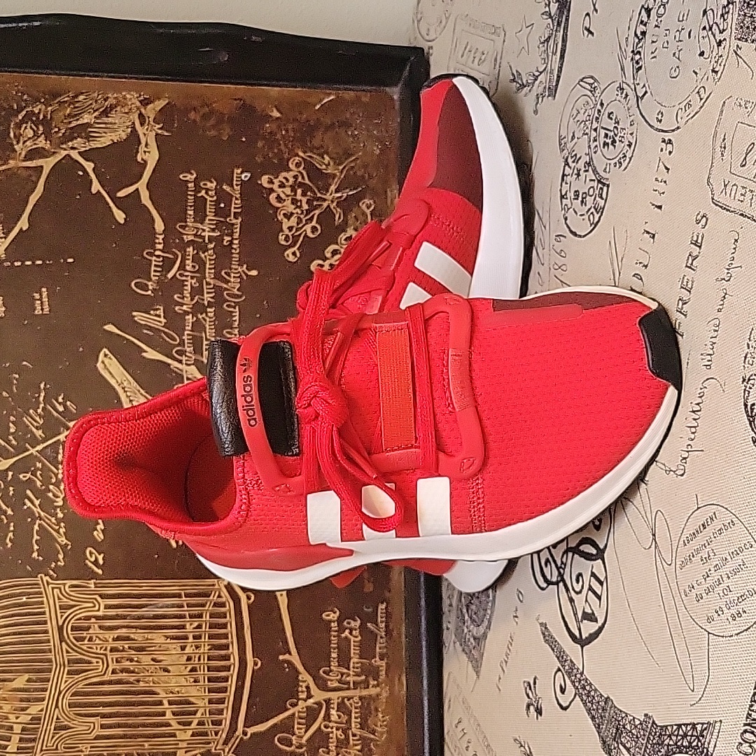 Adidas, Red With White Stripes Youth Size 5.5 Womans 6.5